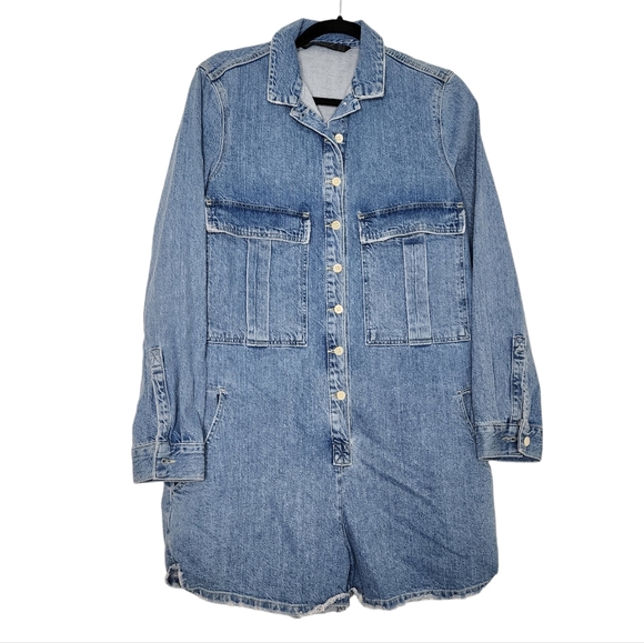 New ZARA Women's Festival  Denim Long Sleeve Romper/Jumpsuit - Size Medium - Picture 2 of 5